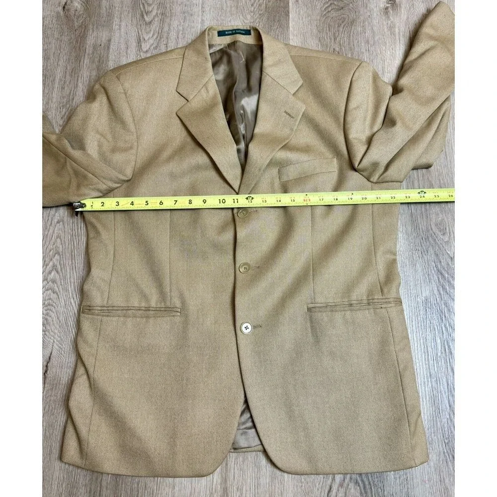 Lauren Ralph Mens Tan Herringbone Blazer Jacket Made in Canada Alpaca Sport Coat